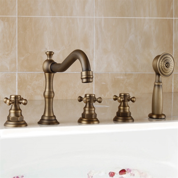 Best Designer Venetian Brass Faucets On Sale Now! Brio Antique Brass Finish  Bathtub Faucet with Hand Shower @ FontanaShowers