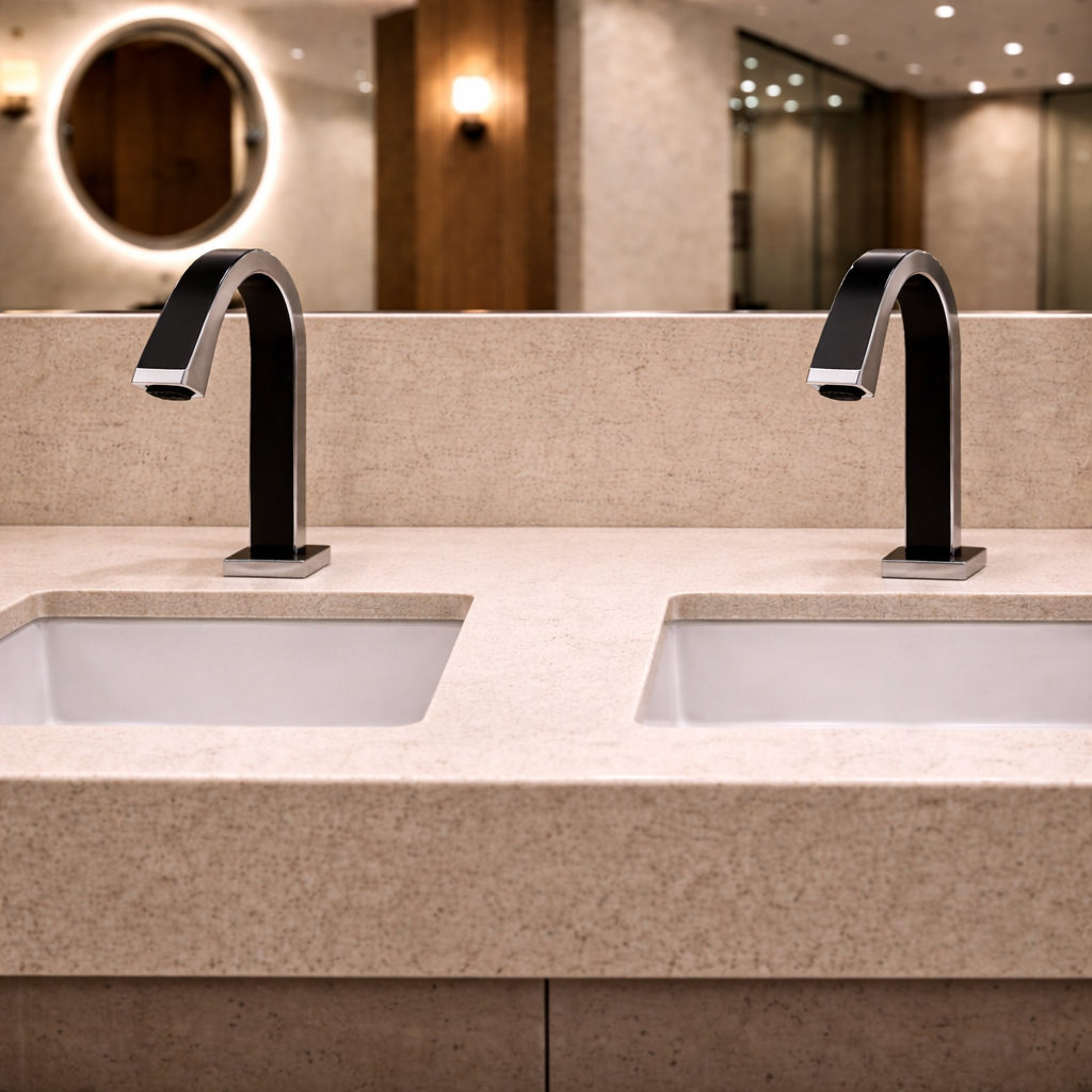 Square image of architects reviewing faucet brands for Kohler specification resource comparison