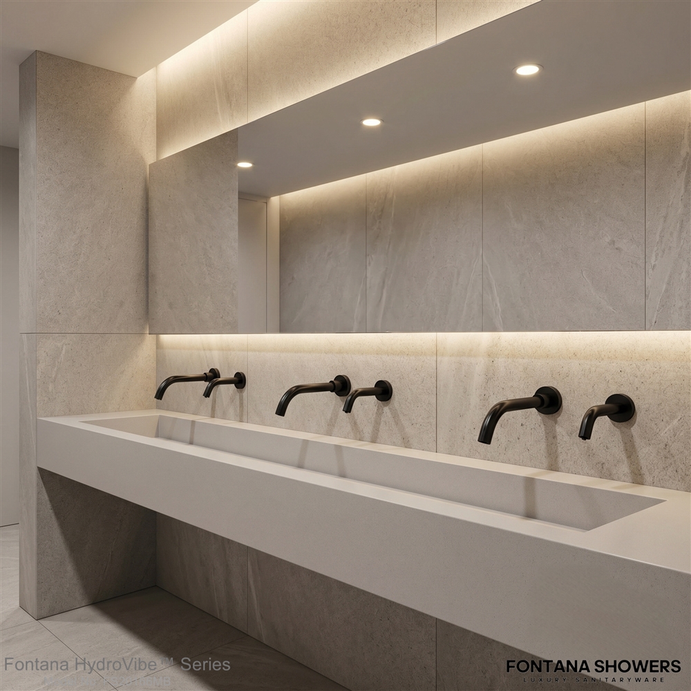 Square image of matte black touchless restroom fixtures for FontanaShowers pros and cons review