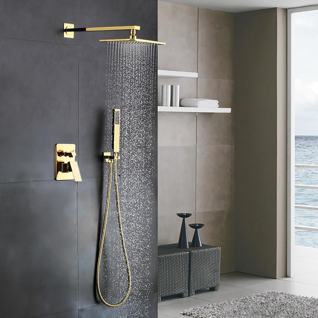 Fontana Balsamo Gold In-Wall Thermostatic Mixer Bathroom Shower System, Wall Mixer With Overhead Shower, Bathroom Wall Mixer Price