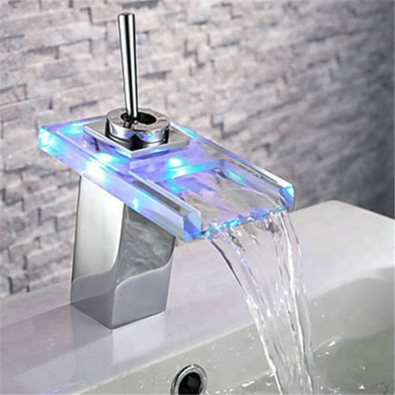 On Sale Large Selection! New Luxury LED Crystal Handle Waterfall  Thermostatic Mixer Bathroom Widespread Sink Faucet @ FontanaShowers