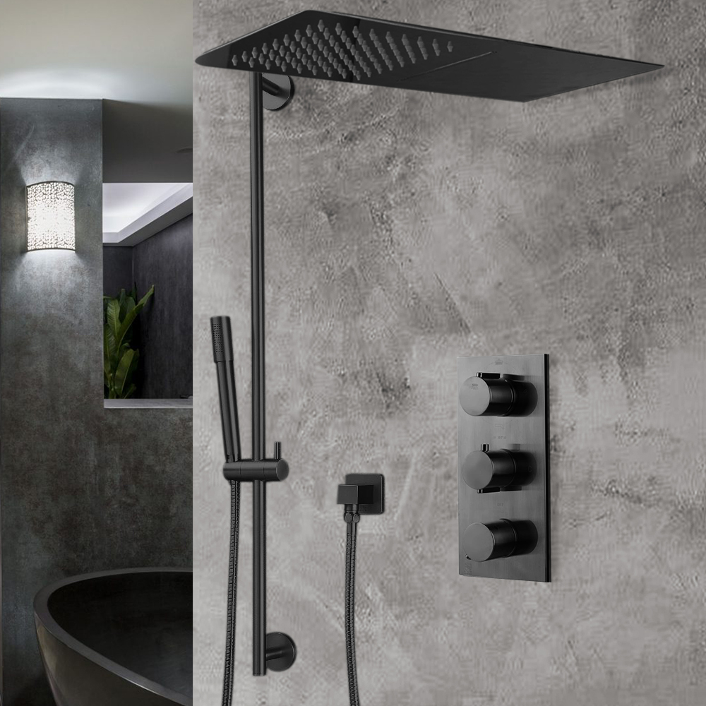 Thermostatic Showers On Sale Now! Our Selections of Fontana Matte Black  Waterfall & Rainfall Shower Set at
