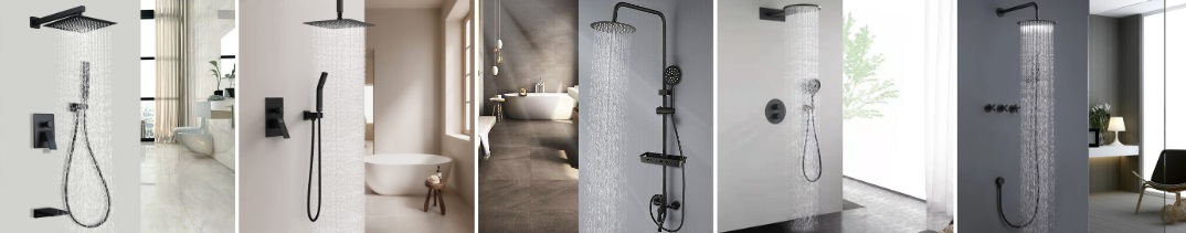 Fontana Ebikon Wall Mount Square Rainfall Matte Black Bathroom Shower Set