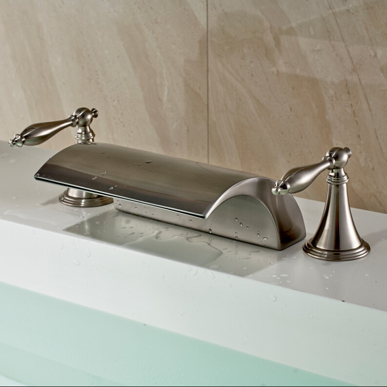 Palermo Deck Mount Brushed Nickel Double Handled Bathtub Faucet ... Fontana  Shower || Palermo Blue Sink