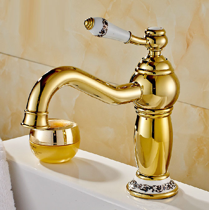 Rio Gold Plated Sink Faucet with Ceramic Accents Single Handle Mixer Tap