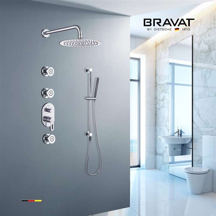 Fontana Bravat Wall Mount Thermostatic Rainfall Shower Set With 3 Body Massage Jets