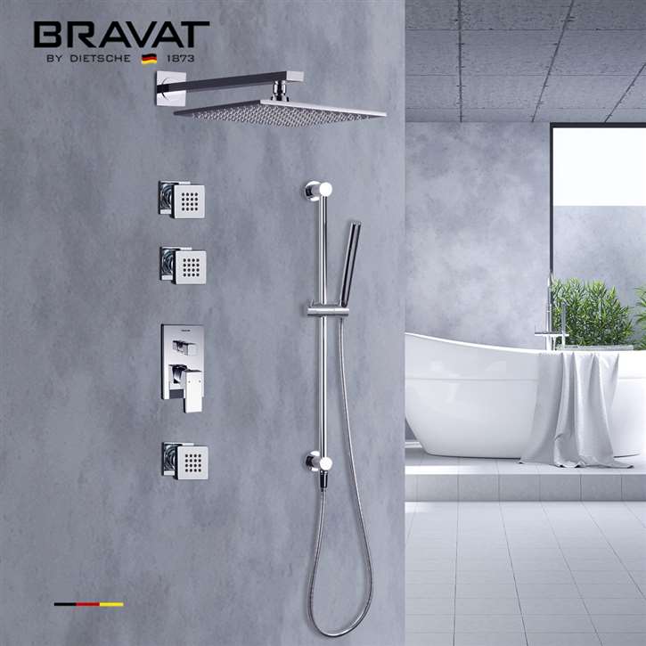 Fontana Bravat Wall Mount Thermostatic Rainfall Shower Set With 3 Body Massage Jets