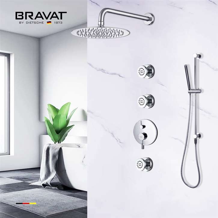 Fontana Bravat Wall Mount Thermostatic Rainfall Shower Set With 3 Body Massage Jets