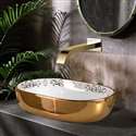 Fontana Vessel Sink and Gold Square Tube Wall Mount Touchless Motion Sensor Faucet Combo