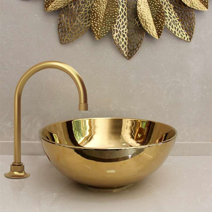 Fontana Vessel Gold Sink and Gold Touchless Motion Sensor Faucet Combo