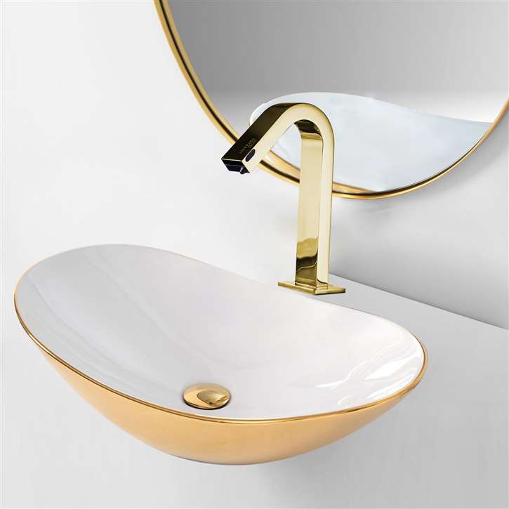 Fontana Vessel Sink and Gold Touchless Motion Sensor Faucet Combo