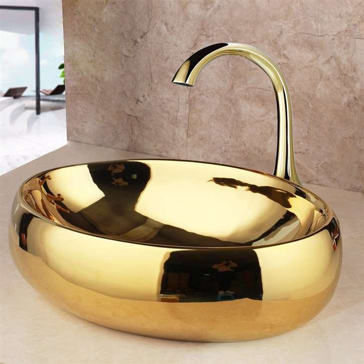 Fontana Vessel Gold Sink and Touchless Motion Sensor Faucet Combo