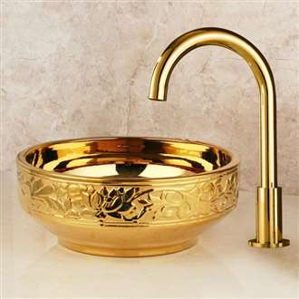 Fontana Vessel Sink and Gold Royal Queen Touchless Motion Sensor Faucet Combo