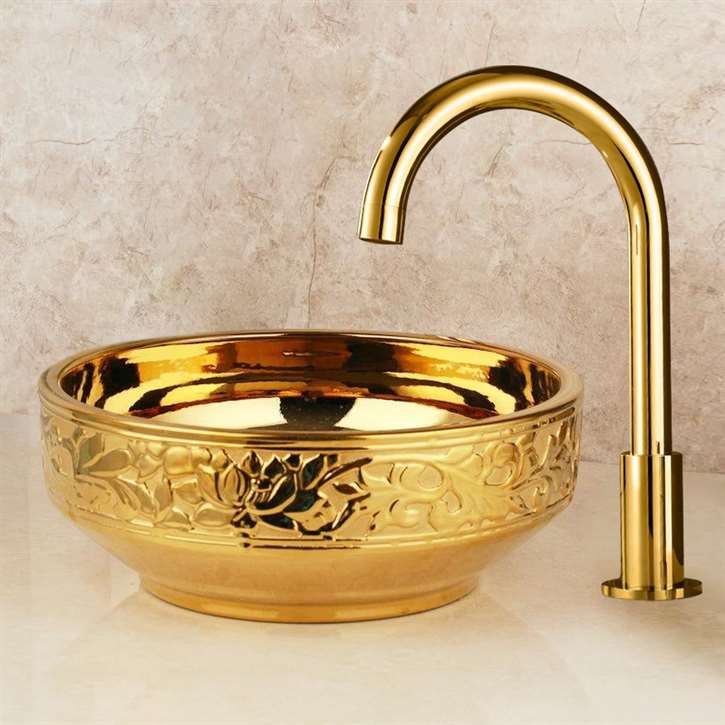 Fontana Vessel Sink and Gold Royal Queen Touchless Motion Sensor Faucet Combo