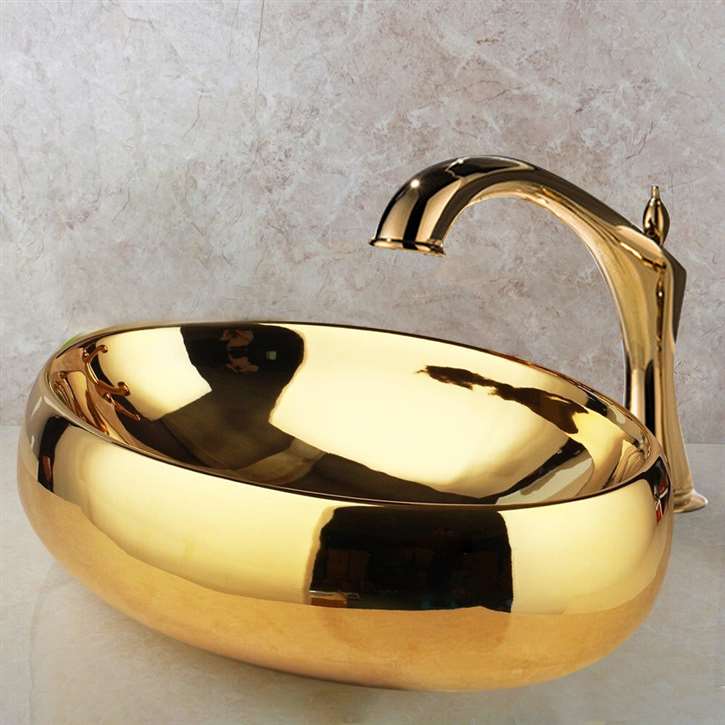 Fontana Vessel Gold Sink and Touchless Motion Sensor Faucet Combo