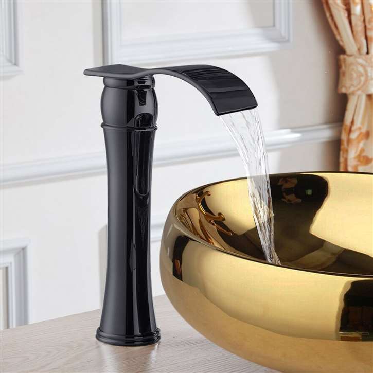 Fontana Vessel Matte Black Sink and Touchless Motion Sensor Faucet Combo