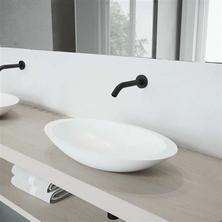 Fontana Vessel Sink and Black Wall Touchless Motion Sensor Faucet