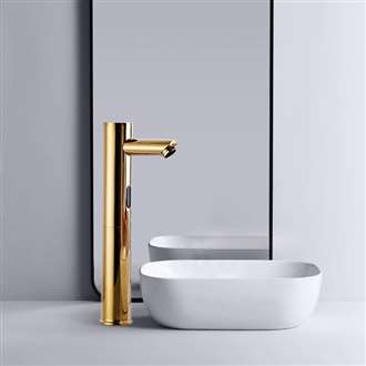 Fontana Vessel Sink and Gold Tall Touchless Motion Sensor Faucet