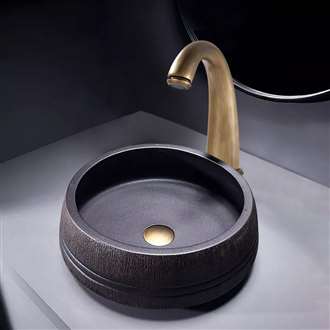 Fontana Vessel Sink and Bronze Touchless Motion Sensor Faucet