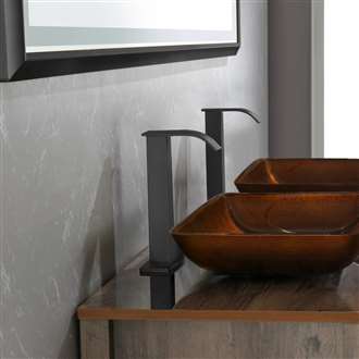 Fontana Vessel Sink and Black Touchless Motion Sensor Faucet