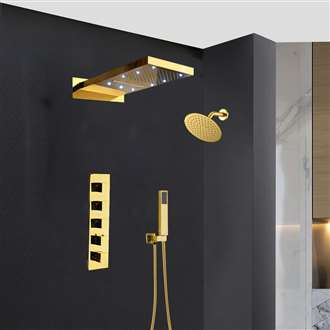 Fontana Gold Finish with LED Dual Shower Head Rainfall Shower System