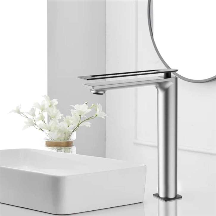 Fontana Luxury Heavy Single Handle Chrome and Black Bathroom High Basin Mixer Faucet