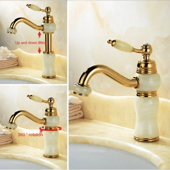 Fontana Up and Down Lifting Gold and Jade Faucet with 360-degree Rotation