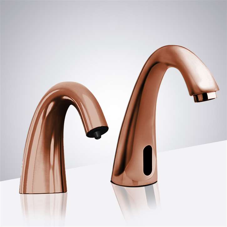 Fontana Rose Gold Commercial Automatic Motion Sensor Bathroom Faucet with Matching Soap Dispenser