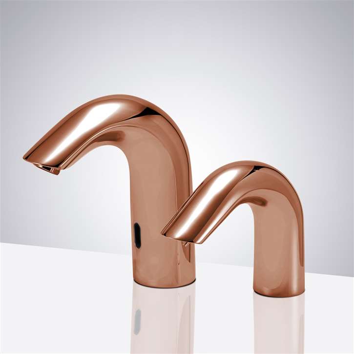 Fontana Rose Gold Commercial Automatic Motion Sensor Bathroom Faucet with Matching Soap Dispenser