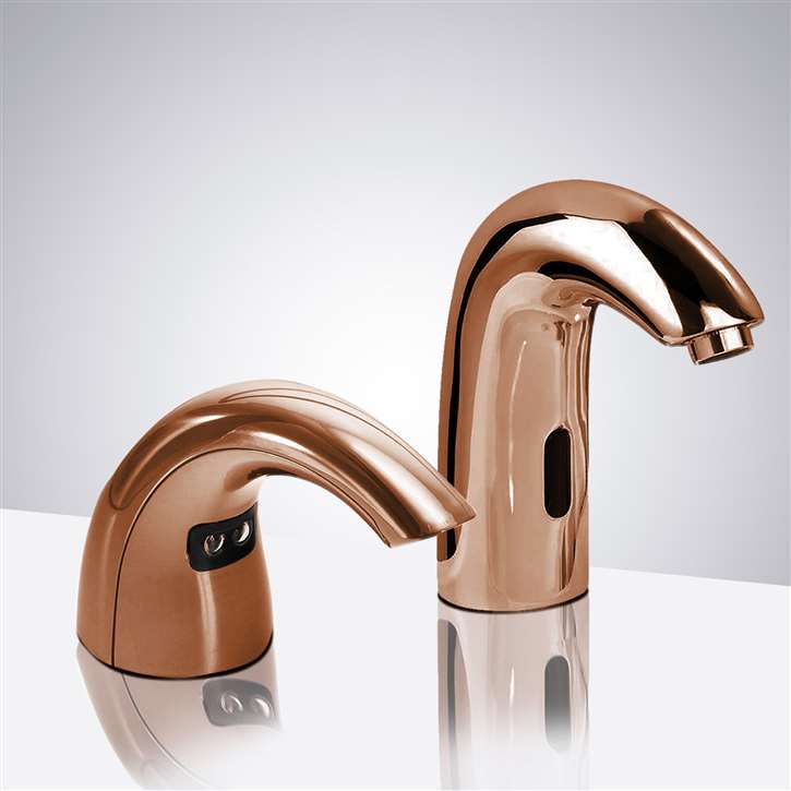 Fontana Rose Gold Commercial Automatic Motion Sensor Bathroom Faucet with Matching Soap Dispenser