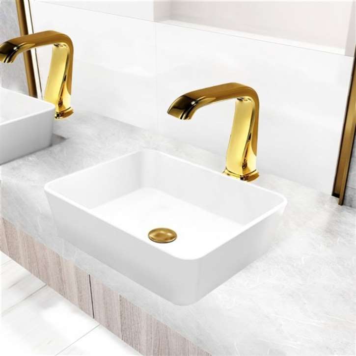 Fontana Vessel Sink and Gold Touchless Motion Sensor Faucet Combo