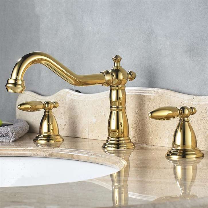 Alessandria Luxury Gold Deck Mount Bathroom Sink Faucet