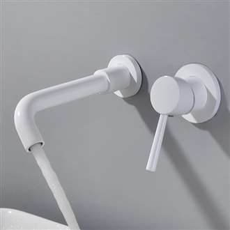 Geneva Matte Brass Wall Mount Single Handle White Bathroom Mixer Sink Faucet