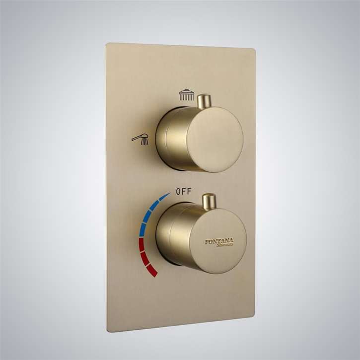 Fontana Brushed Gold Finish Thermostatic 2 Knob 3 Way Mixing Valve