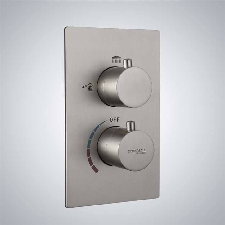 Fontana Brushed Nickel Finish Thermostatic 2 Knob 3 Way Mixing Valve