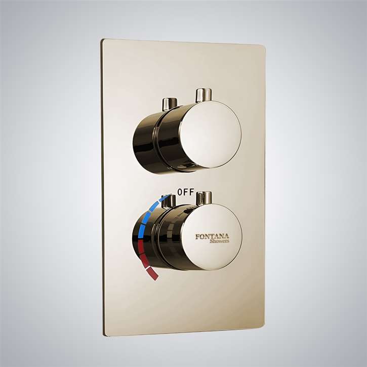 Fontana Champagne Finish Thermostatic 2 Knob 3 Way Mixing Valve