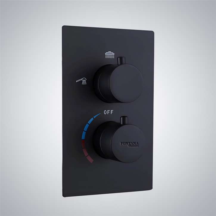 Fontana Matte Black Finish Thermostatic 2 Knob 3 Way Mixing Valve