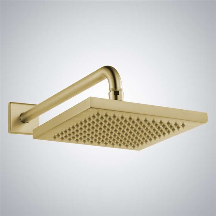 Fontana Lyon Wide Rain Shower Head with Shower Arm, Flange and Touch Clean Technology in Brushed Gold