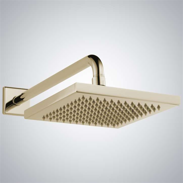 Fontana Lyon Wide Rain Shower Head with Shower Arm, Flange and Touch Clean Technology in Champagne