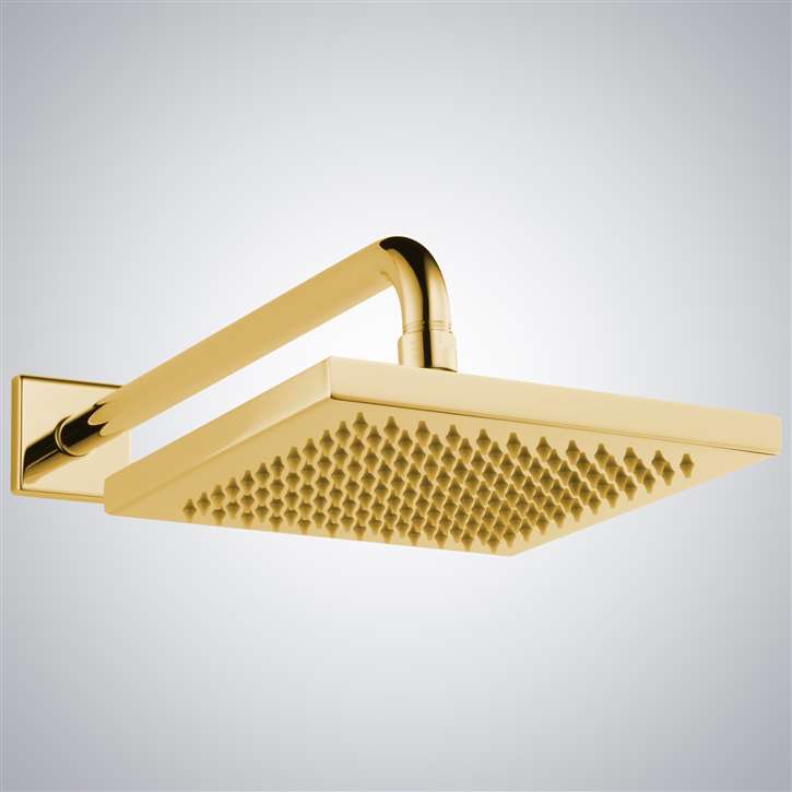 Fontana Lyon Wide Rain Shower Head with Shower Arm, Flange and Touch Clean Technology in Polished Gold