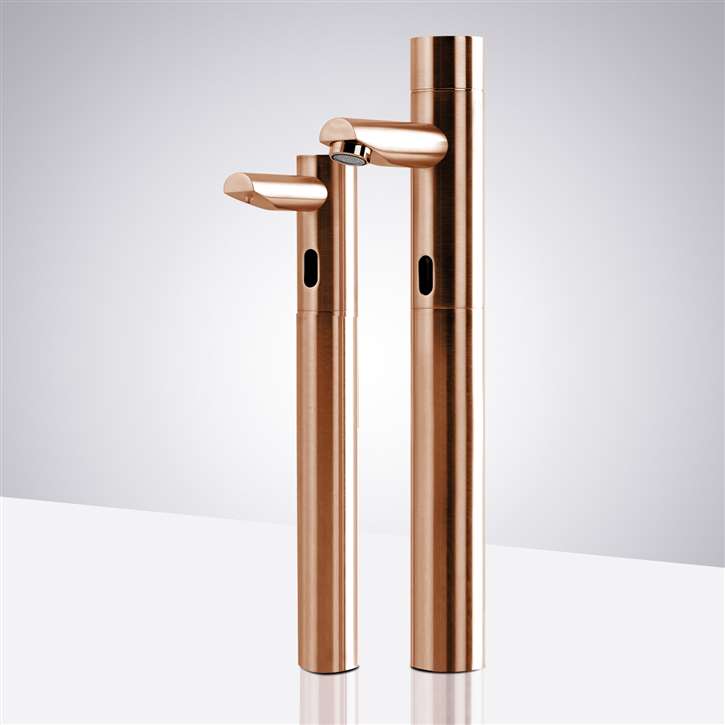 Fontana Tall Rose Gold Commercial Automatic Touch-Free Lavatory Bathroom Sink Sensor Faucet and Soap Dispenser