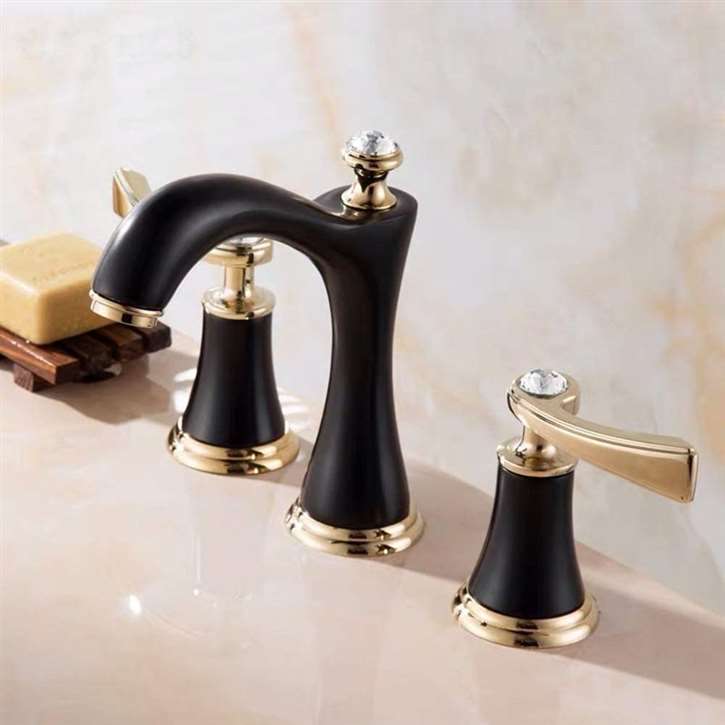 Saiyue Dual Handles Gold & Black Widespread Bathroom Sink Faucet