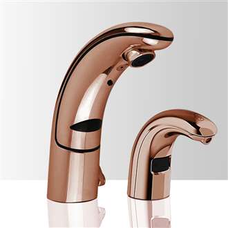 Commercial Rose Gold Automatic Temperature Control Thermostatic Sensor Tap and Matching Soap Dispenser