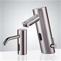 Platinum Brushed Nickel Commercial Automatic Temperature Control Thermostatic Sensor Tap with Matching Soap Dispenser