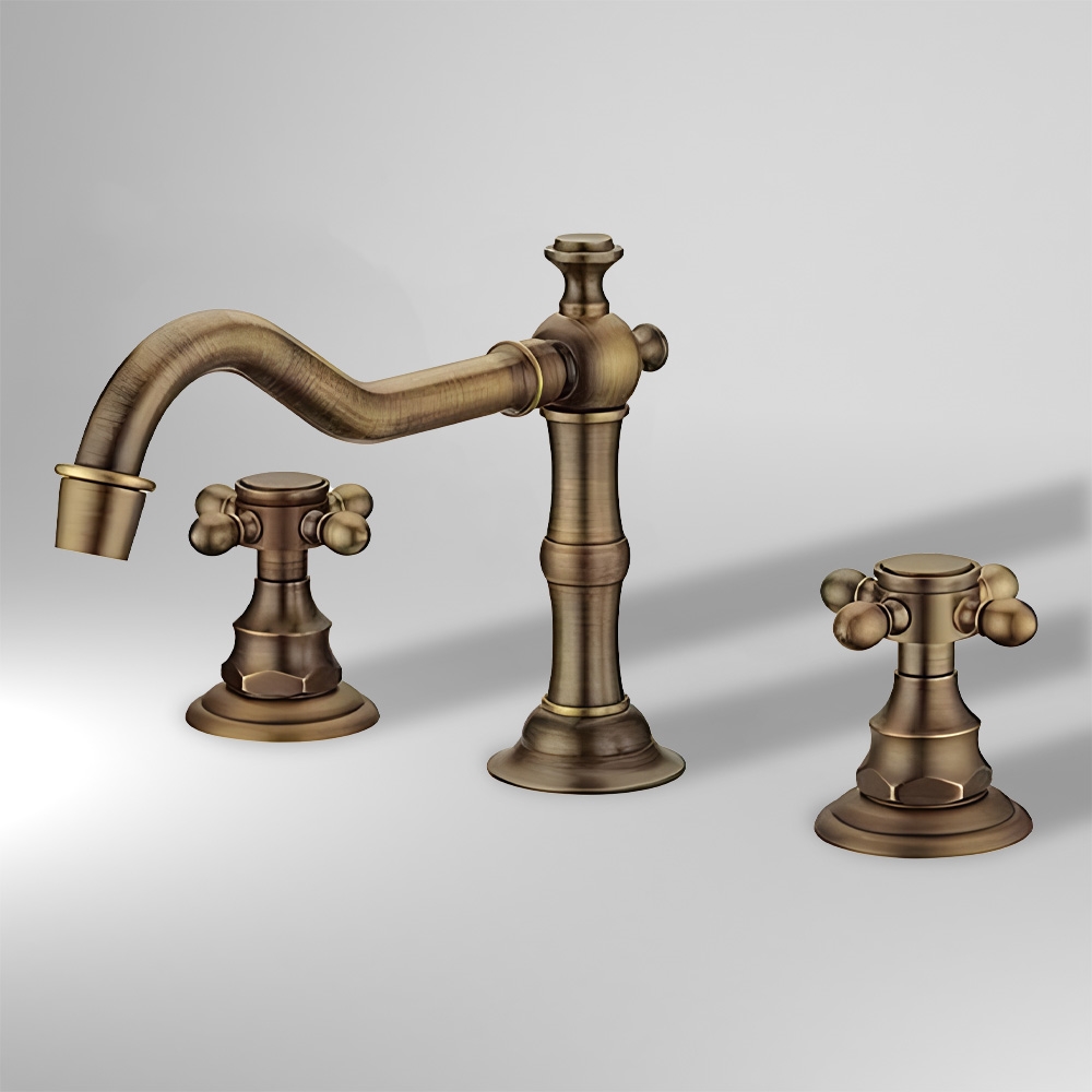 Modena Widespread 8" Antique Brass Bathroom Sink Faucet Dual Handle Mixer Faucet