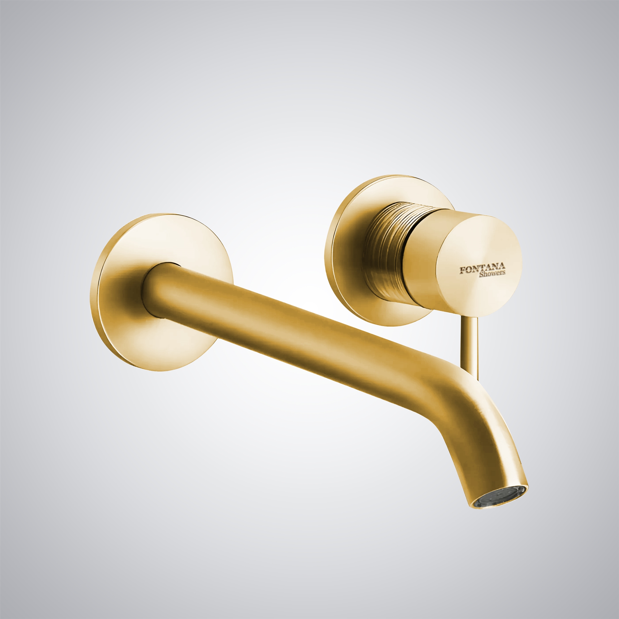 Fontana External Parts Wall-Mounted Basin Mixer With Long Spout In Polished Gold Finish