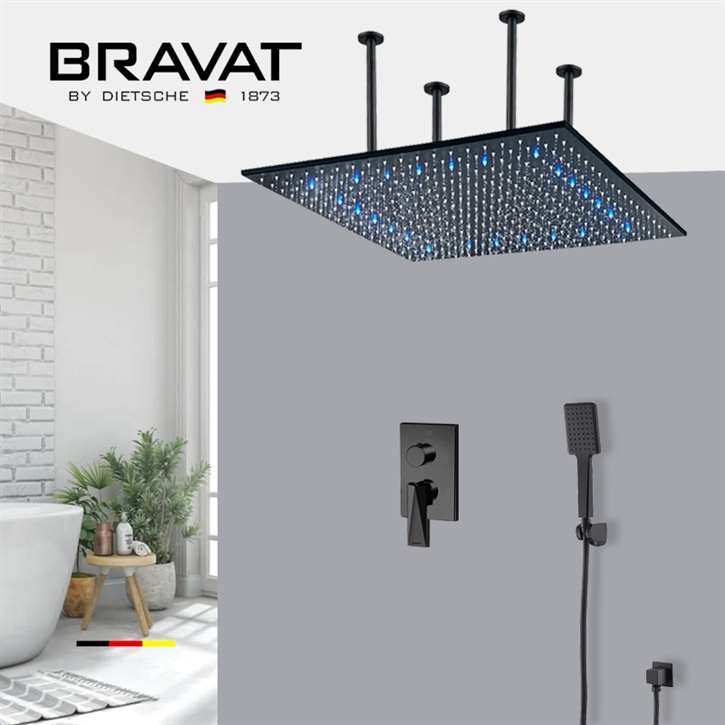 Fontana Berlin Matte Black Square Color Changing LED Rain Shower System