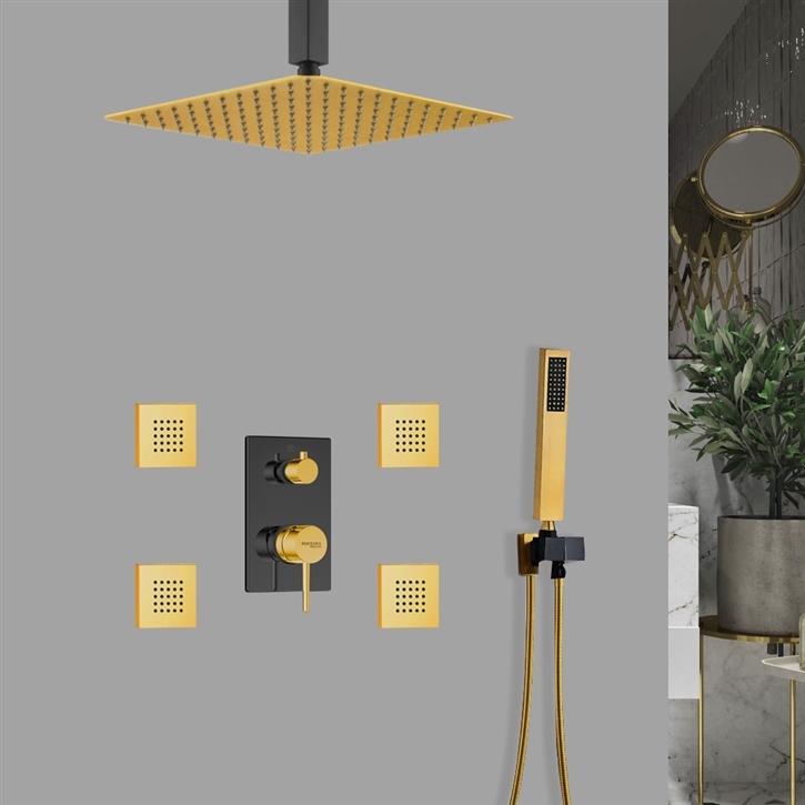 Fontana Cascata Matte Black and Gold Shower System