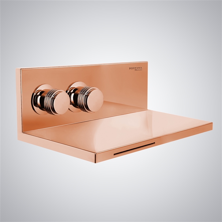 Fontana Perols Dual Handles Rose Gold Wall Mounted Waterfall Faucet