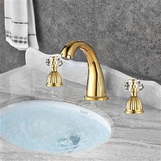 Larissa Bathroom Widespread Lavatory Gold Sink Faucet With Crystal Handles